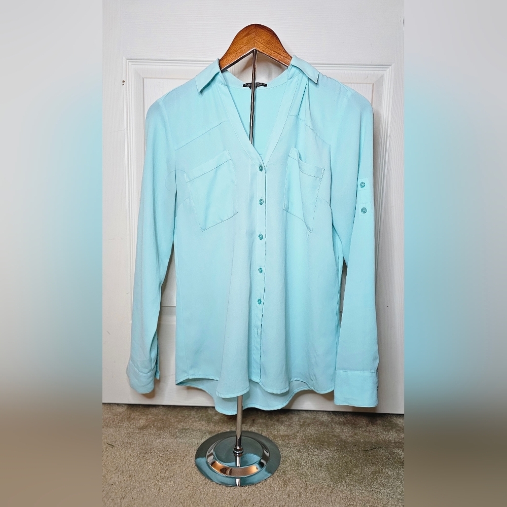 Express Portofino Light Blue Button-Front Blouse - Size Small